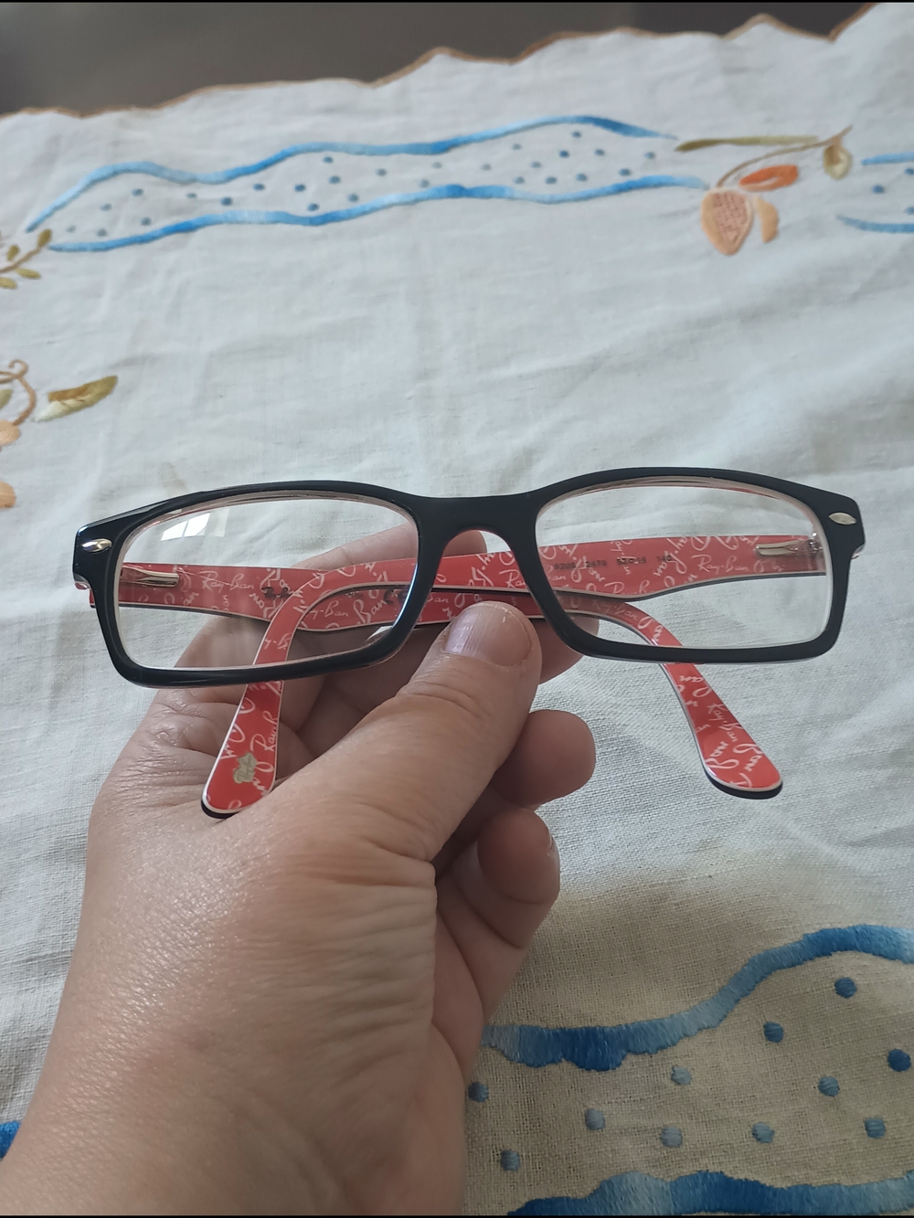 Ray-Ban Black Glasses with Red Patterned Temples